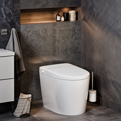 Auxiwa Smart Bidet Toilet Quiet-Closed Heated Seat Sensor Auto, Foot Kick & Blackout Flush, Advanced(Seat Included)