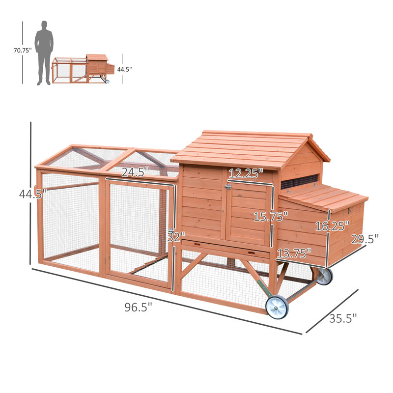 Cage à poules en bois avec poulailler et cage de nidification, Naturel
