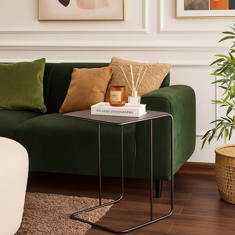 Modern Minimalist Metal C End Table, Black