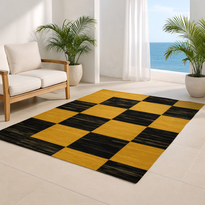 Tapis d'intérieur et d'extérieur à carreaux brun