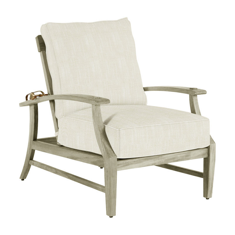 Croquet Teak Patio Chair with Cushions, Welt, Oyster Teak, Rollo Cream InsideOut® Linen