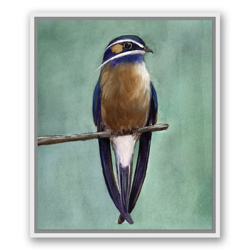 Oiseau sur une branche - Peinture sur toile, H 25,75 po x l 21,75 po x P 1,75 po, Toile à cadre flottant blanc