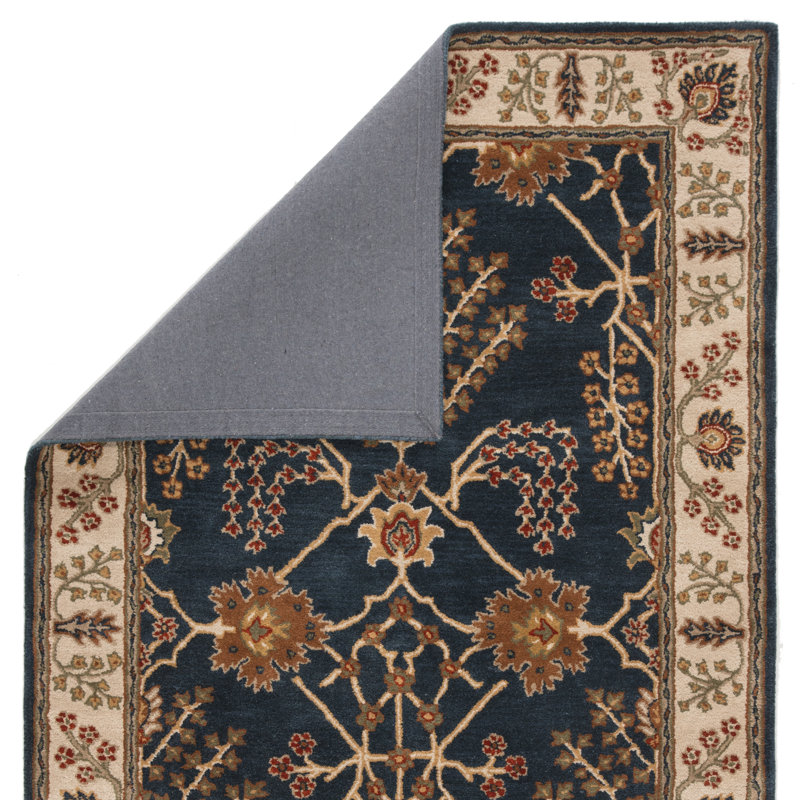 Poeme Wool Area Rug in Dark Blue/Cream/Orange, Runner 2'6" x 8'
