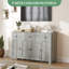 Buffet de 55 po avec rangement, armoire de cuisine minimaliste avec 3 tiroirs et 4 portes, console de style buffet avec tablette réglable pour la cuisine-331574705