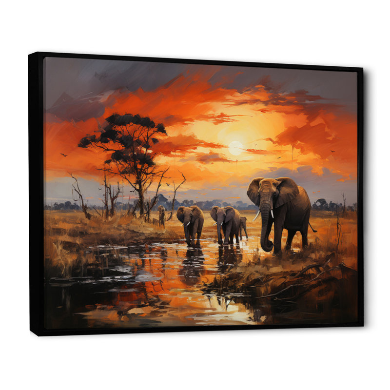 «Elephant Wandering Giants II», reproduction sur toile, H 30 po x l 40 po x P 1,5 po, Cadre flottant noir