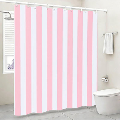 Rideau de bain rose à rayures verticales 72 po x 72 po (180 x 180 cm) avec crochets assortis
