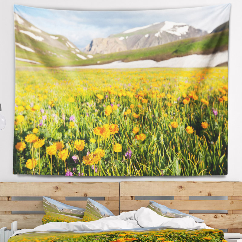 Tapisserie floral de couleur unie avec fleur sauvage sauvage, H 32 po x l 39 po