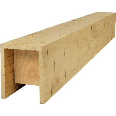 AmeriCraft Wood Hand Hewn Beam, 3-Sided (U-Beam), 7 1/2"W x 5 1/2"H x 144"L, Stain Grade Knotty Alder