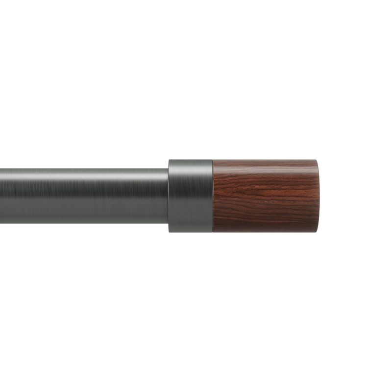 Gun Metal Adjustable Curtain Rod with Wooden Finials