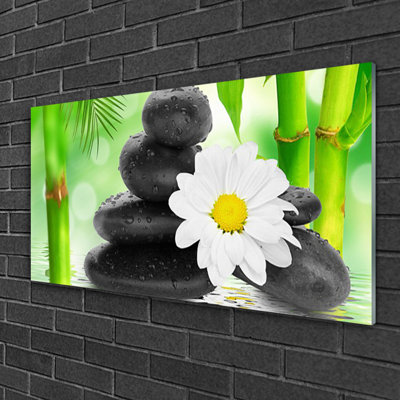 Art Bamboo Tube Flower Stones - No Frame Print on Glass
