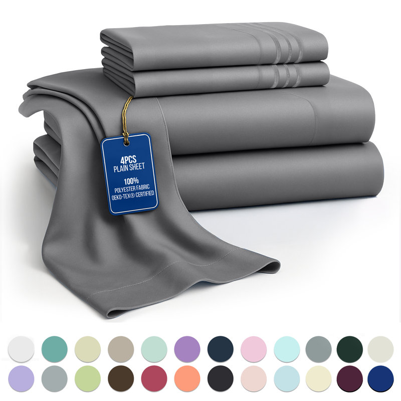 Lux Decor 4-Piece Ultra Soft Microfiber Sheet Set Deep Pocket Fitted Sheet, Wrinkle-Resistant & Easy Care Bedding, Dark Gray