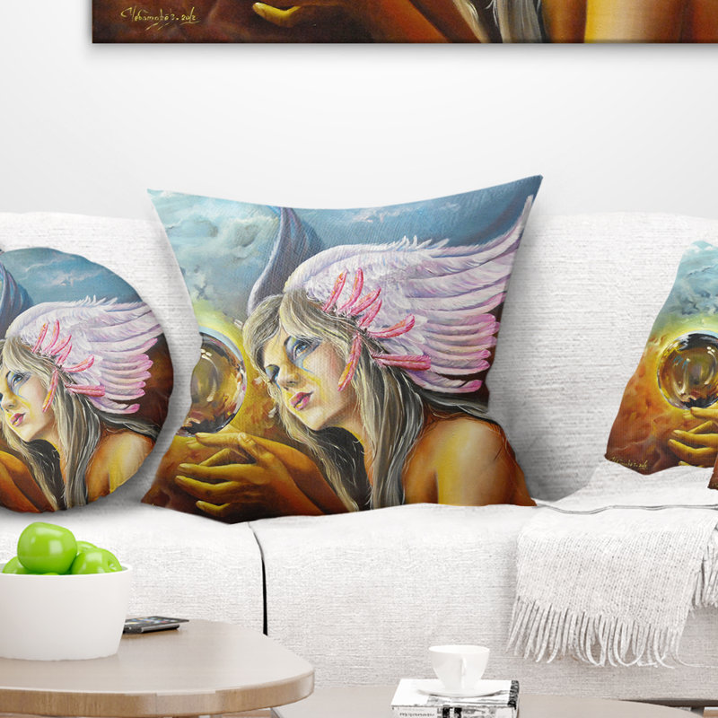 La naissance d'une idée - coussin abstrait imprimé, 16 po x 16 po, Coussin décoratif