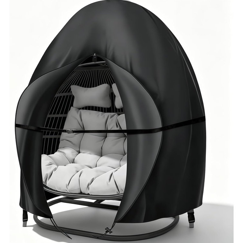 Extra Large Double Egg Chair Cover With Zipper, 91X80 Inches Heavy Duty Waterproof Patio Hanging Swing Chair Cover, 420D Oxford UV Dustproof Windproof, Black