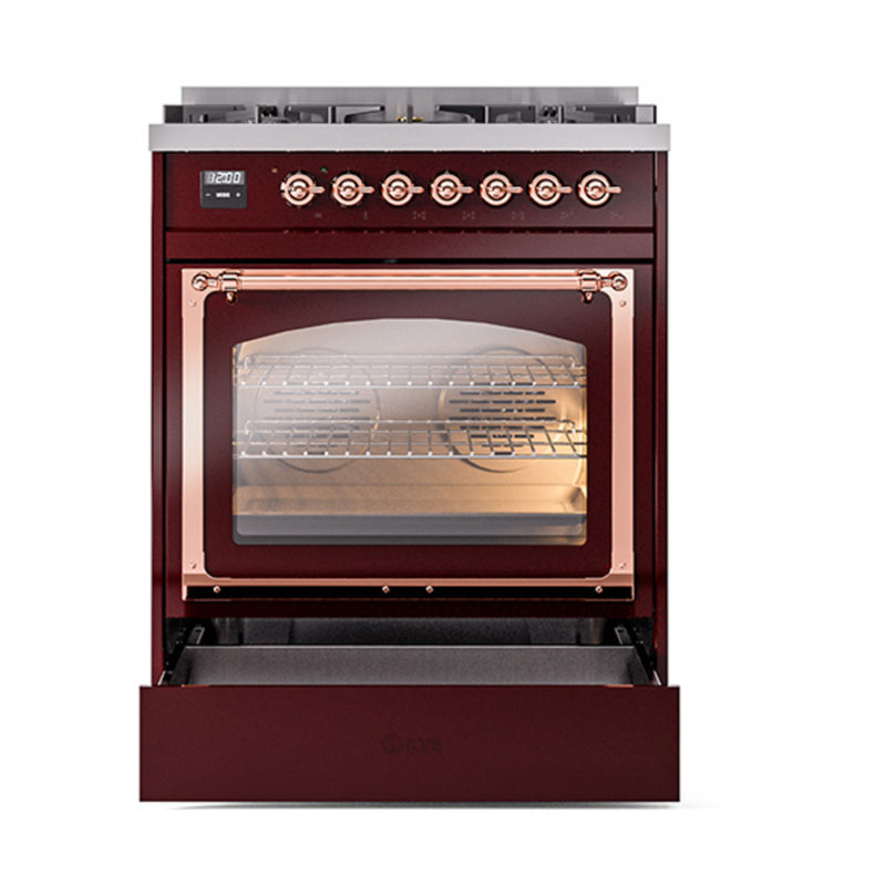 ILVE Nostalgie II Noblesse 30 po à double carburant, Propane liquide, Bourgogne / cuivre