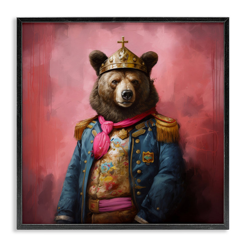 «Regal Bear», art de la giclée par Lazar Studio, H 24 po x l 24 po, Giclée encadrée noir minuit