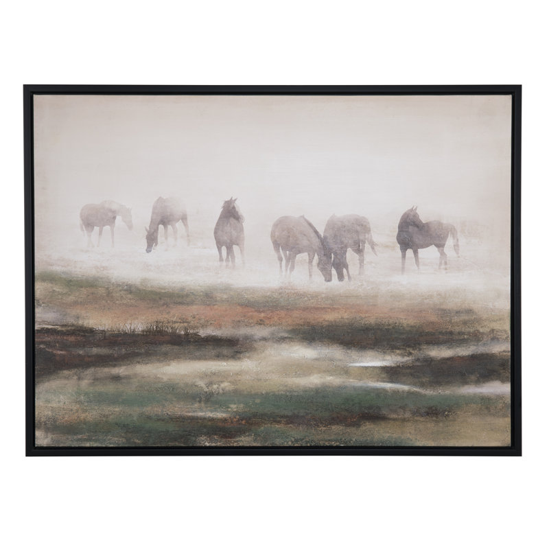 Grazing Stallions Rustic Framed Canvas Wall Art