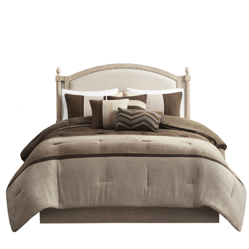 Édredon très grand 7 pièces, faux suède brun, coussins décoratifs assemblés, jupe de lit, suède de taille simple lavable à la machine, brun, édredon, taies décoratives,