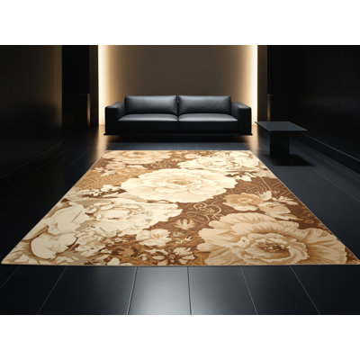 Tapis floral beige lavable à la machine Ottwell Carnation Florentiner