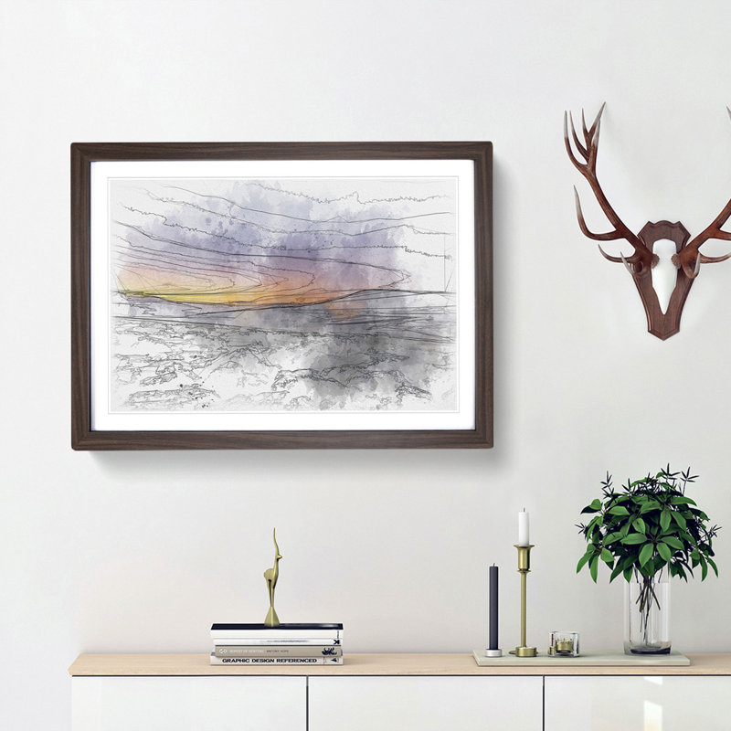 Sunrise over the Yorkshire Dales Sketch - Picture Frame Graphic Art Print, Walnut Framed, 45cm H x 63cm W x 2cm D