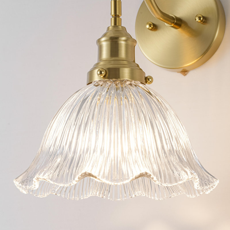 Lunavera 1-Light Dimmable Fluted Flower Glass Wall Sconce,