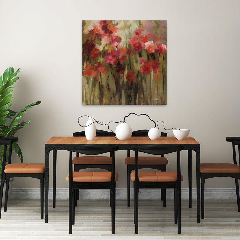 Art floral abstrait avec œillets sauvages, H 32 po x l 32 po