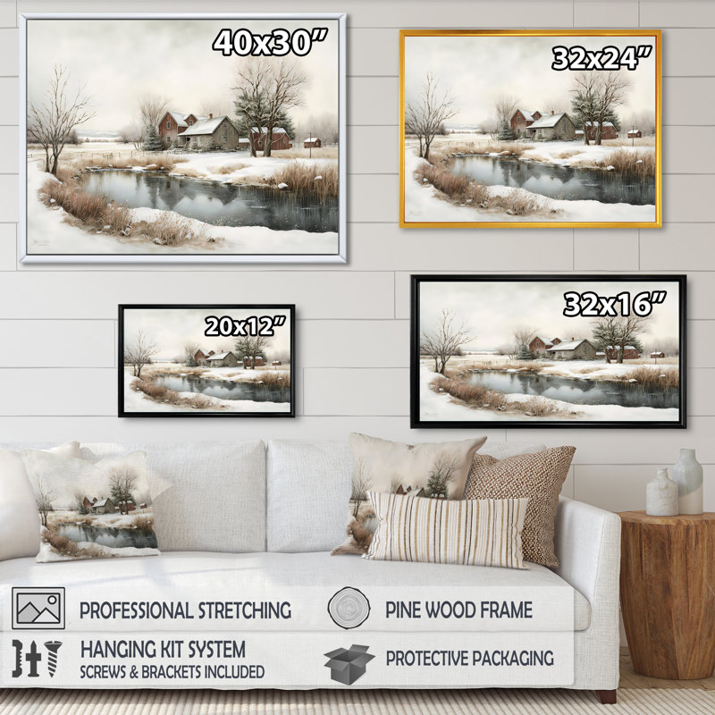 Arkansas Farm In Winter - Farm Landscape, reproduction d'art sur toile encadrée, H 16 po x l 32 po x P 1 po