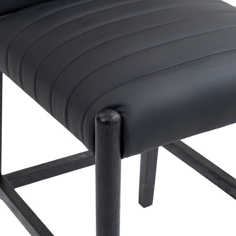Tabouret de comptoir en cuir Aimee, Cuir végétalien noir, Naturel
