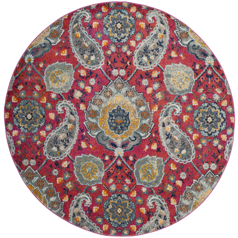 Christa Traditional Flatweave Fuchsia/Gold Area Rug, Round 6'7"