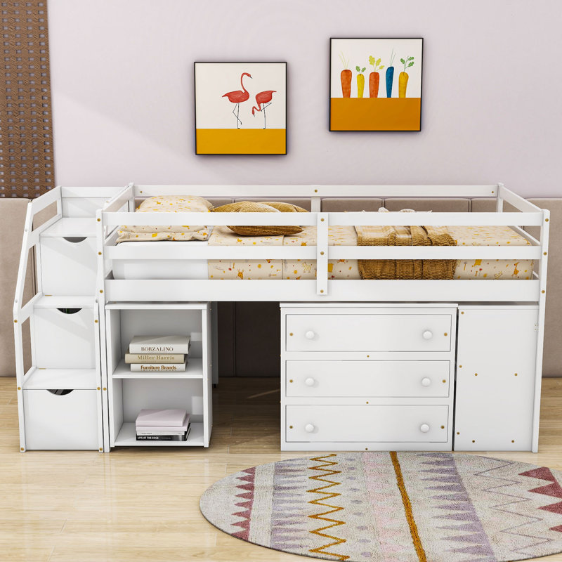 Jametrius 3 Drawer Loft Bed with Built-in-Desk by Harriet Bee, White, Full
