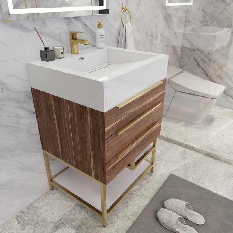 Glasgow 23.5'' Single Bathroom Vanity with Acrylic Top, Dark White Oak