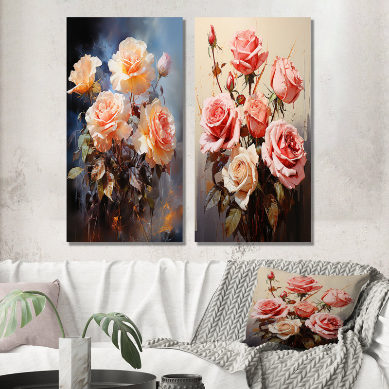 "Bouquet de roses ravissantes" - 2 pièces, Toile tendue, H 32 po x l 32 po