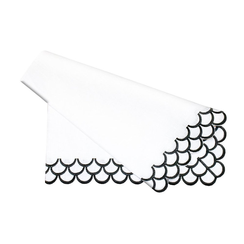 Peacock Linen Napkin, White/Black