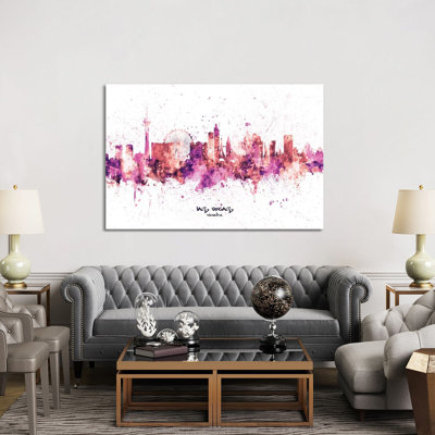 Las Vegas Nevada Skyline Splash Pink by Michael Tompsett - Wrapped Canvas Print