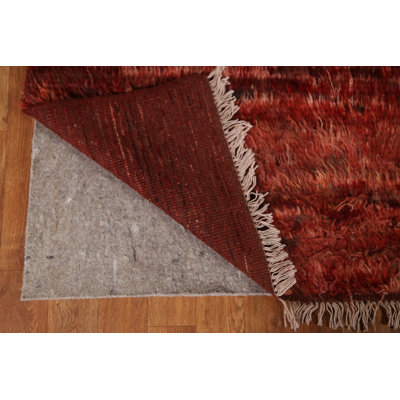Tapis rouge / rose en laine noué à la main de conception unique 6 pi 5 po x 9 pi 7 po New Age