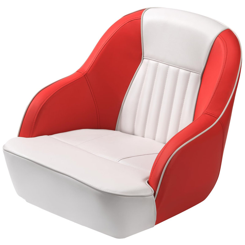 Piping Pontoon Boat Captain Chair with Ergonomic Backrest & Thick Compression Foam, White/Red