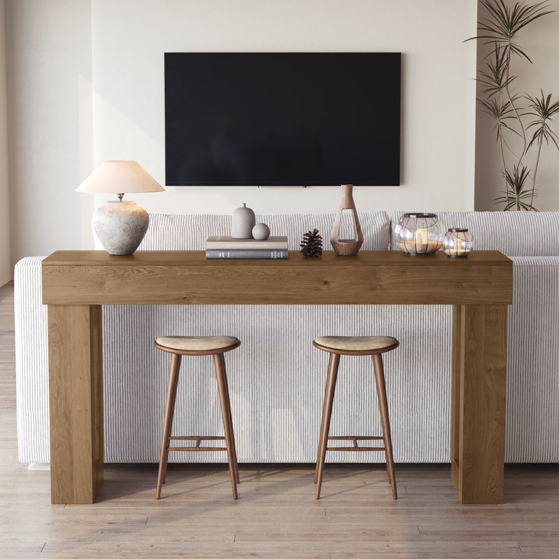 63" Hollow Leg Console Table | Modern Entryway Sofa Table for Living Room, Hallway & Foyer, Light Brown