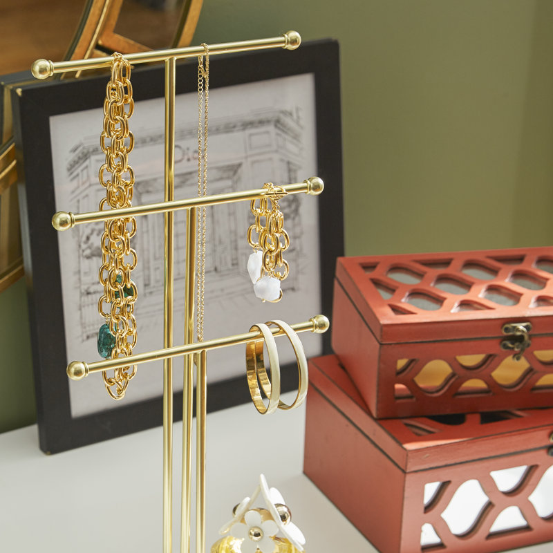 Wood Jewelry Stand, White/Brass