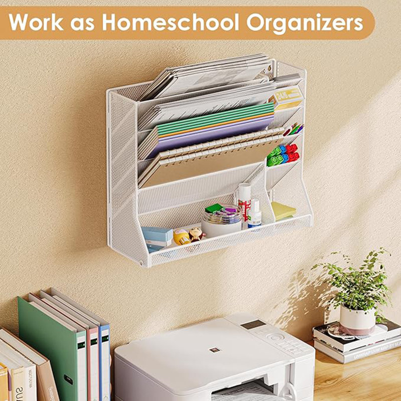 Organisateur de dossiers mural réglable à 5 niveaux en métal blanc | Organiseur de bureau à 5 niveaux, support mural pour dossiers, organisateur de courrier pour le bureau personnel, plateau à documents suspendu