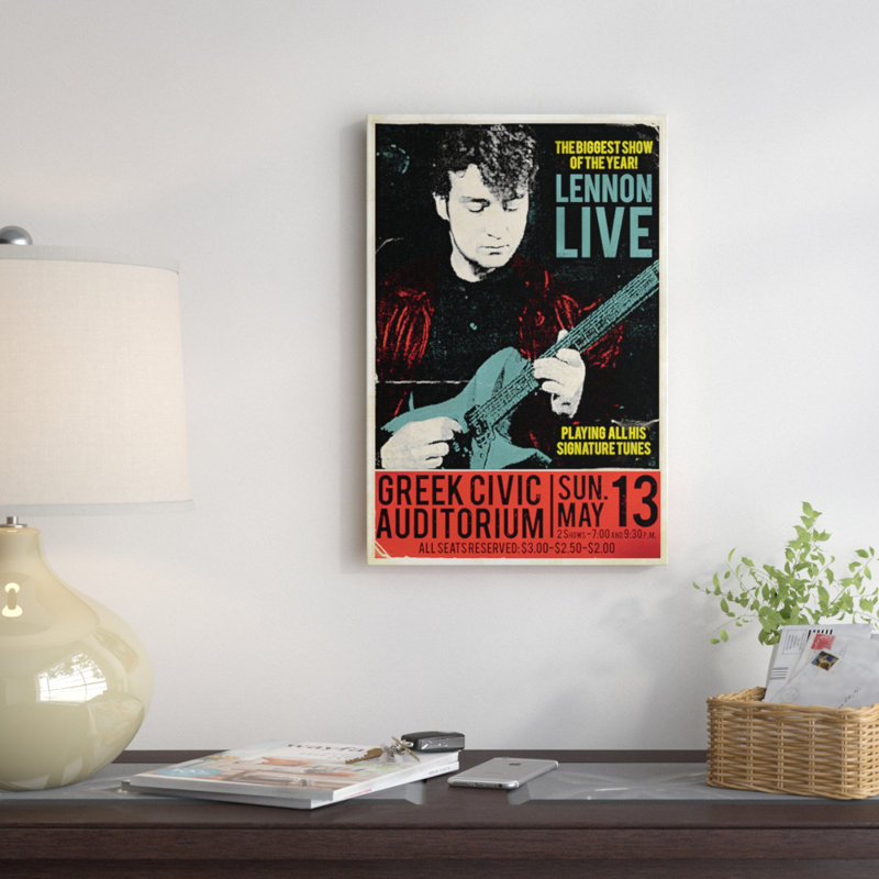 John Lennon At The Greek civic l'auditium par Radio Days - impression, H 48 po x l 32 po x P 1,5 po, Toile avec cadre noir