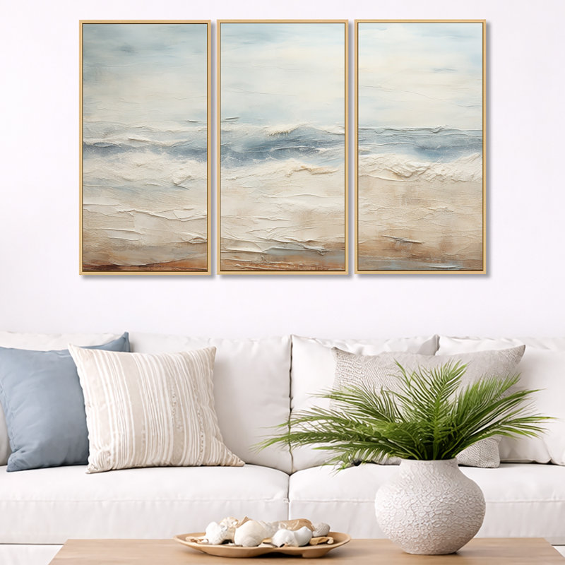 Rasch - ensemble d'art mural océan côtier, H 32 po x l 48 po x P 1 po, Natural Floater Framed