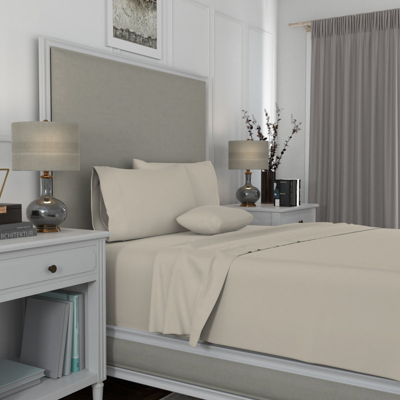 Aireolux Twin Beige Cotton Polyester Microfiber Sheet Set
