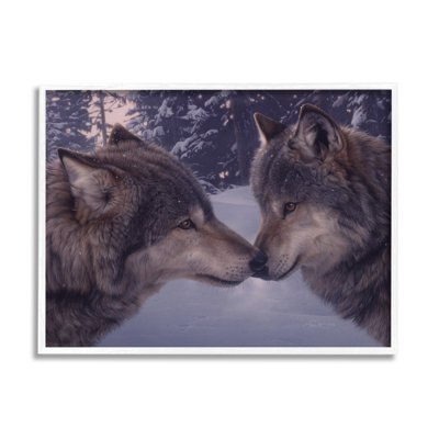 «Wolves Touching Nose Nature» encadré sur bois par Daniel Smith, peinture