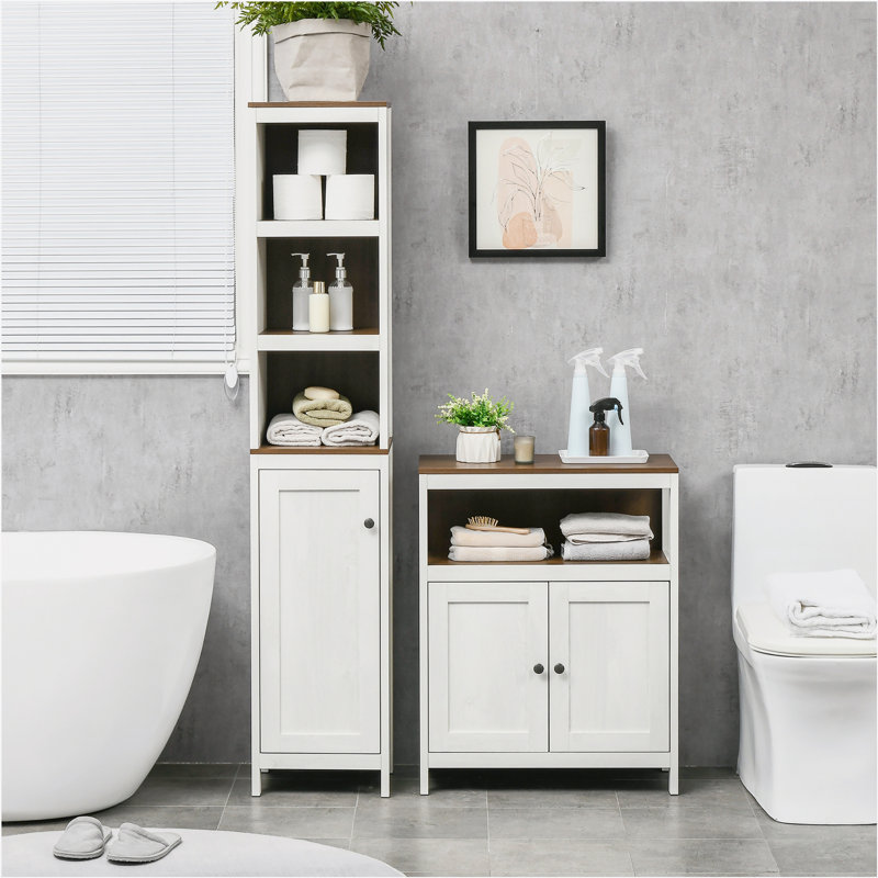 Armoire de salle de bain autoportante l 63,5 po x H 12,5 po x P 11,75 po, Blanc