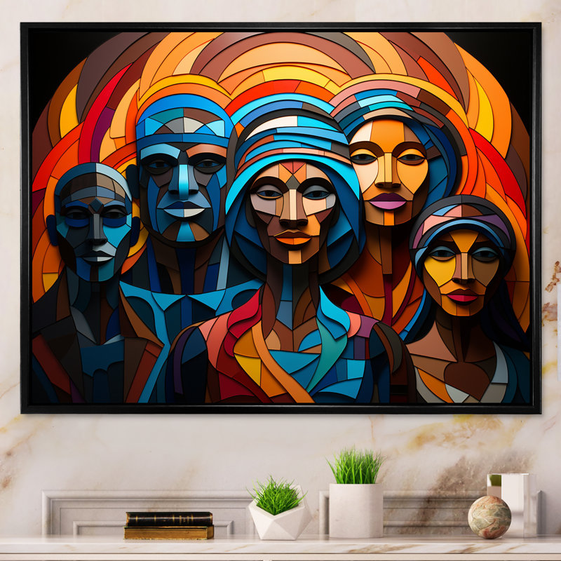 «Blue African Ancestral Legacy III», art africain-américain, art mural, Cadre flottant noir, H 16 po x l 32 po x P 1 po
