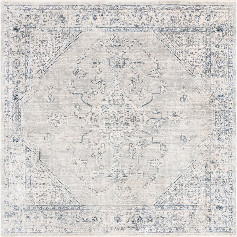Tapis oriental gris / bleu Alabama, Carré 10 pi 2 po