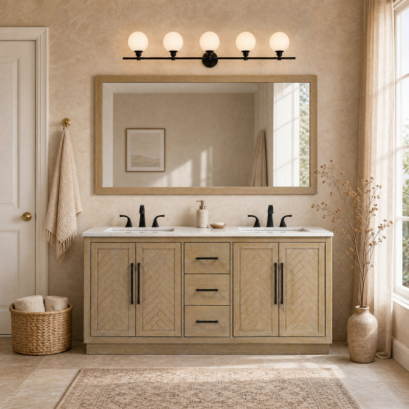 72 inch Double Bathroom Vanity, Linen Oak, 72"