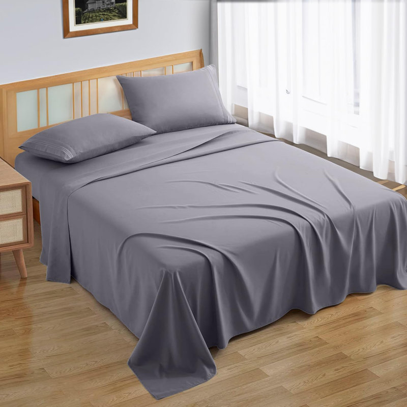 100% Brushed Cotton Flat Sheet  Soft, Breathable Bedding for Bedroom, Single (3'), Grey
