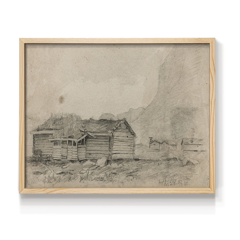 Œuvre de croquis rétro - LV III - Reproduction encadrée - Restickable, H 16 po x l 20 po, Naturel