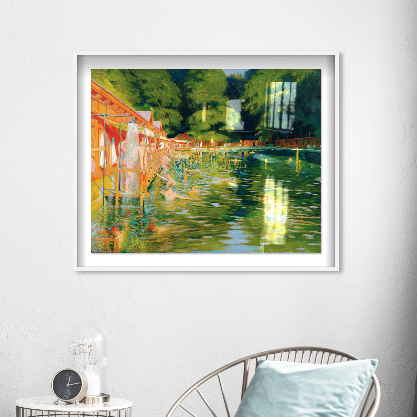 Ludwig Ferdinand Graf - Swimming Pool Vintage, White Framed, 37" H x 46" W x 2" D