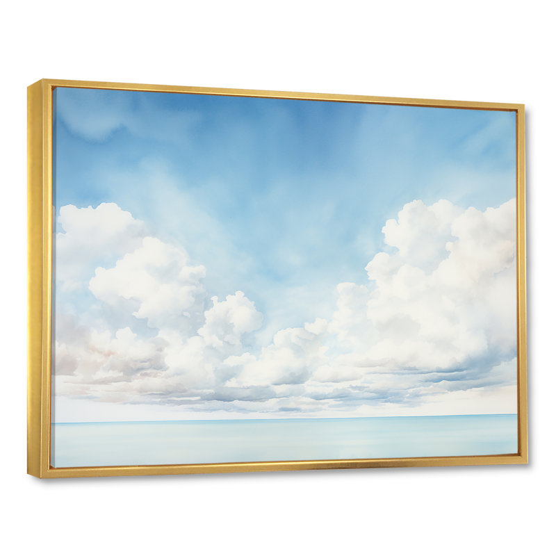 «White Clouds Scenery Minimalisme I» sur toile, H 24 po x l 32 po x P 1 po, Cadre flottant doré